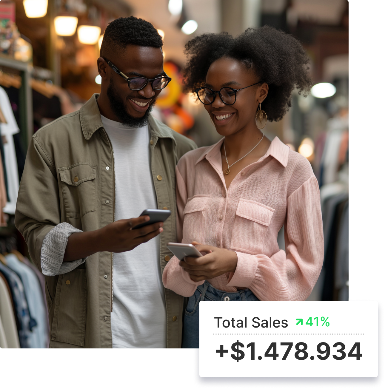 Couple looking at their stores Shopify total sales
