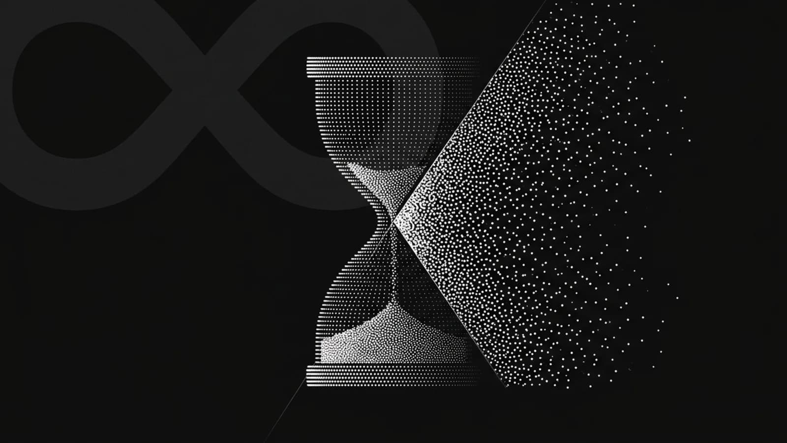 An hourglass of white microdots on black