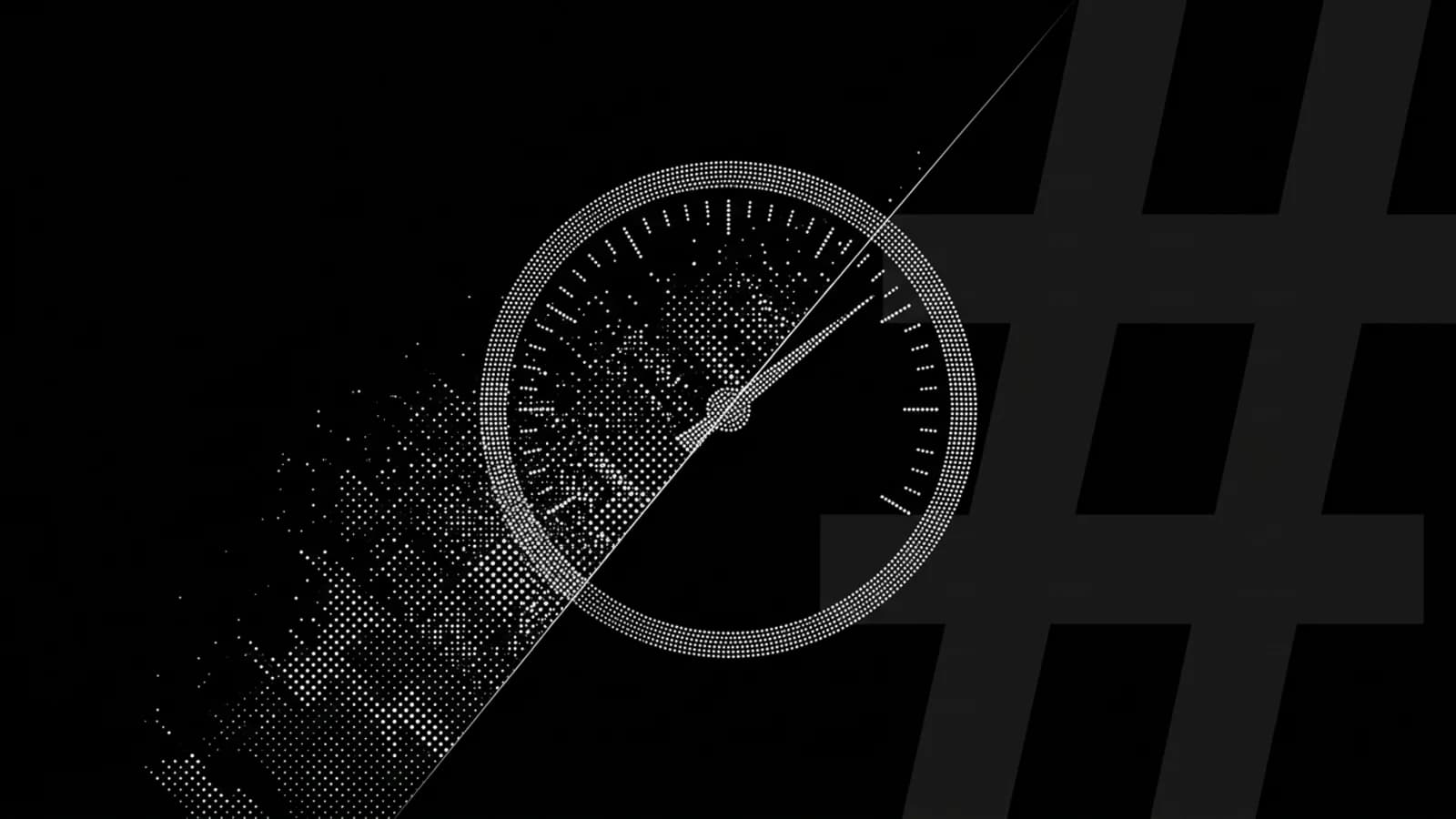 An analogue gauge dial in white microdots on black
