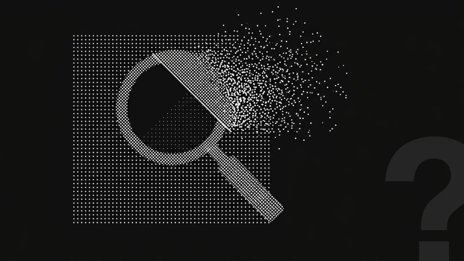 A magnifying glass over a field of white microdots on black