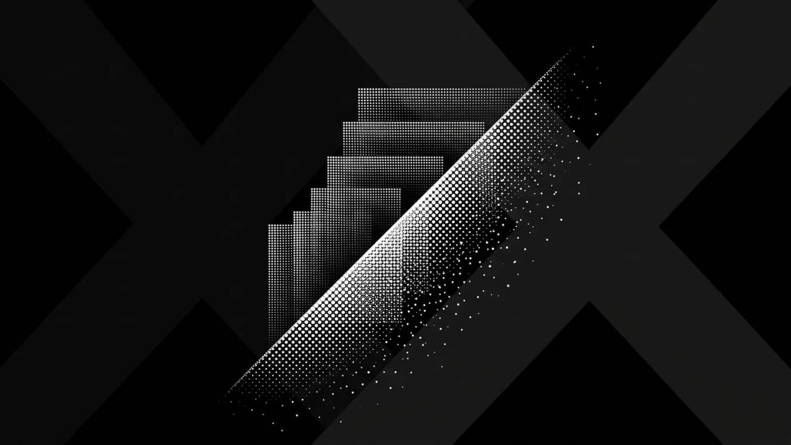 Nested boxes growing along a diagonal, in white microdots on black