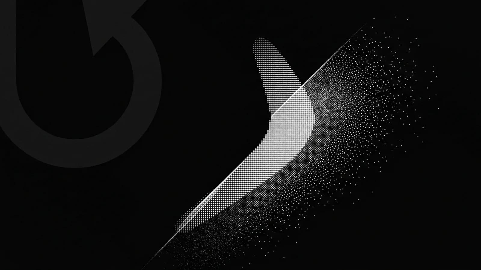 A boomerang on a curved return path, in white dots on black