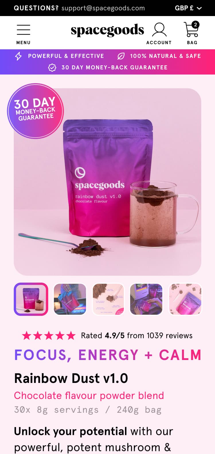 Spacegoods store on mobile